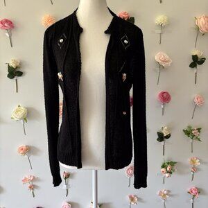 Vintage Black Cardigan with Embroidered Floral Design
